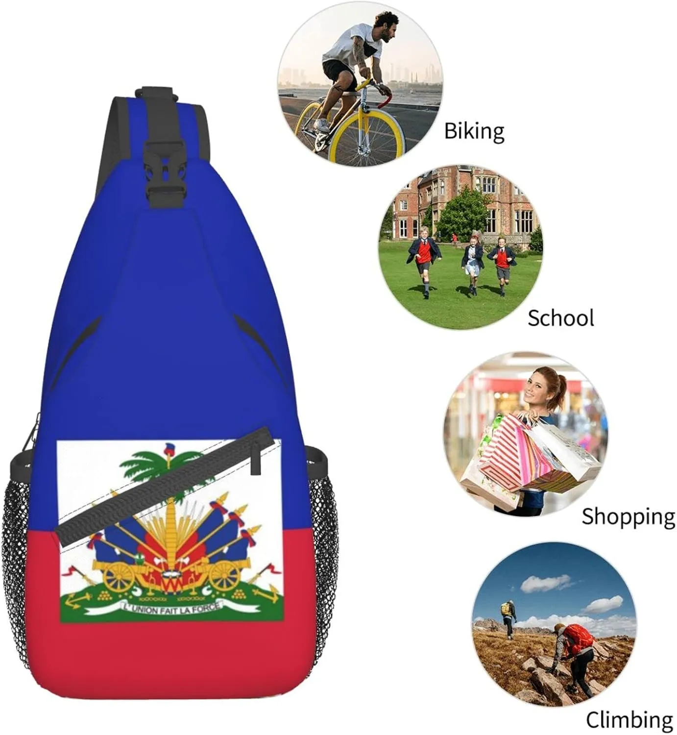 Haitian Flag Outdoor Cross-body Shoulder Bag, Unisex Backpack For Women Men Young Hiking Travel