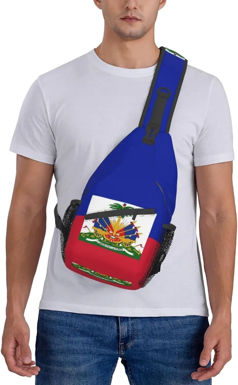 Haitian Flag Outdoor Cross-body Shoulder Bag, Unisex Backpack For Women Men Young Hiking Travel