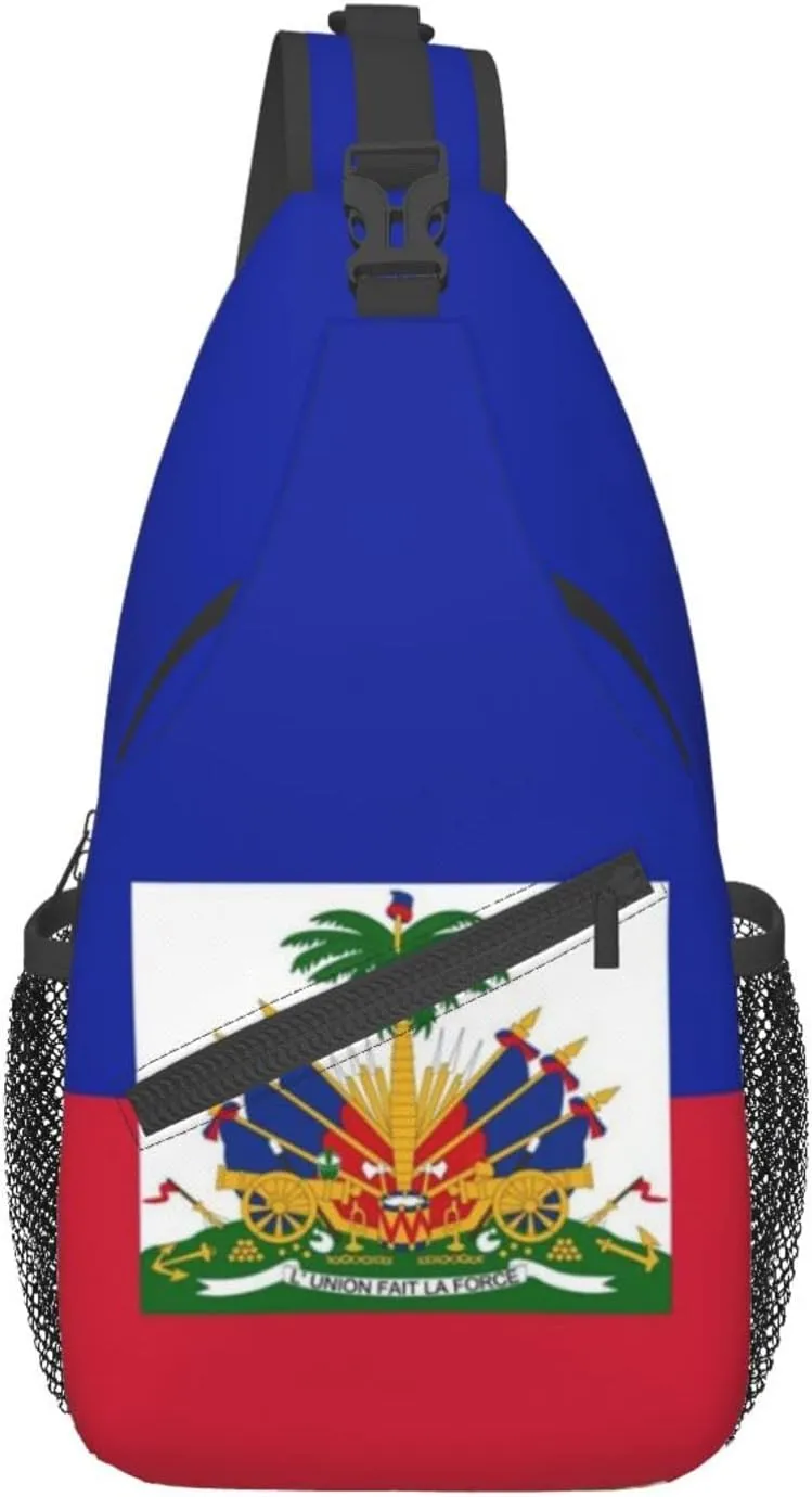 Haitian Flag Outdoor Cross-body Shoulder Bag, Unisex Backpack For Women Men Young Hiking Travel