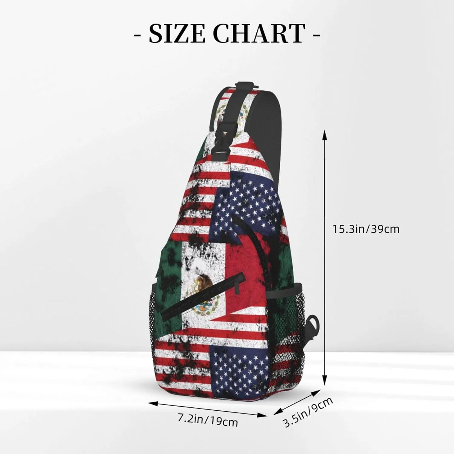 Half Mexico American Flag Chest Sling Bag Crossbody Shoulder Backpack Bag Gym Cycling Daypack Travel Hiking Cross Bag