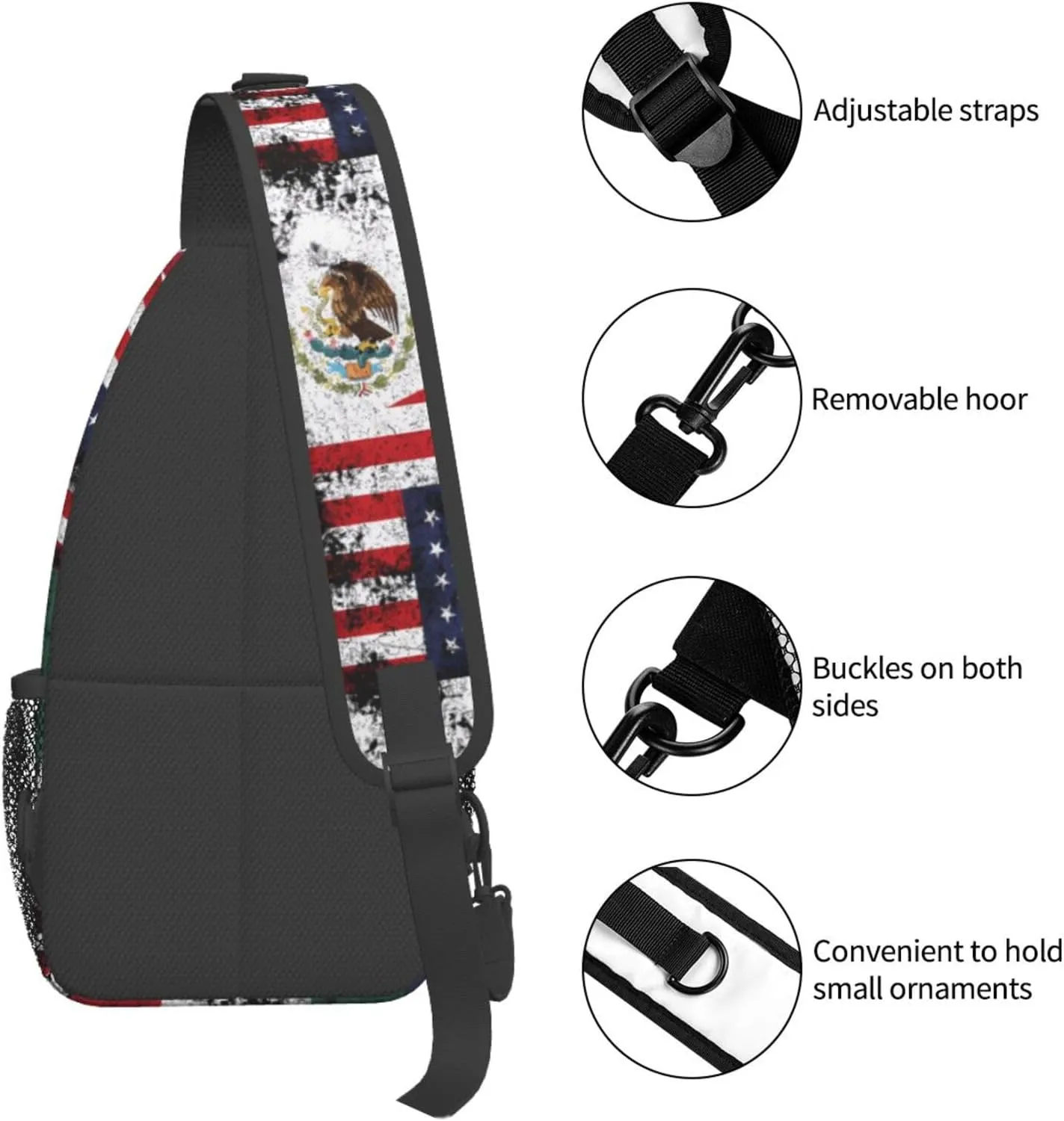 Half Mexico American Flag Chest Sling Bag Crossbody Shoulder Backpack Bag Gym Cycling Daypack Travel Hiking Cross Bag