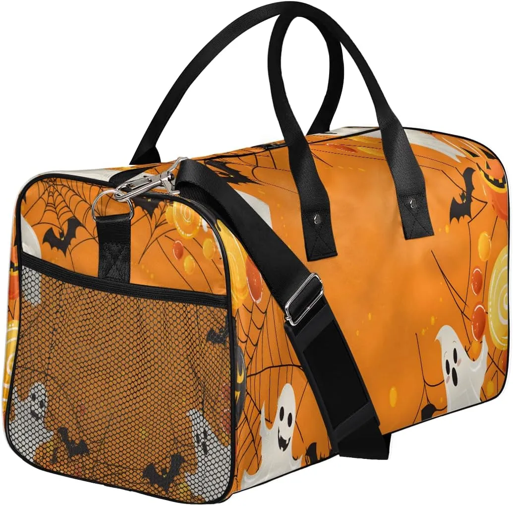 Halloween Ghost Travel Duffle Bag for Women Men Foldable Waterproof Weekender Bag Carry on Tote for Overnight Sports Gym Pumpkin Spiders Webs