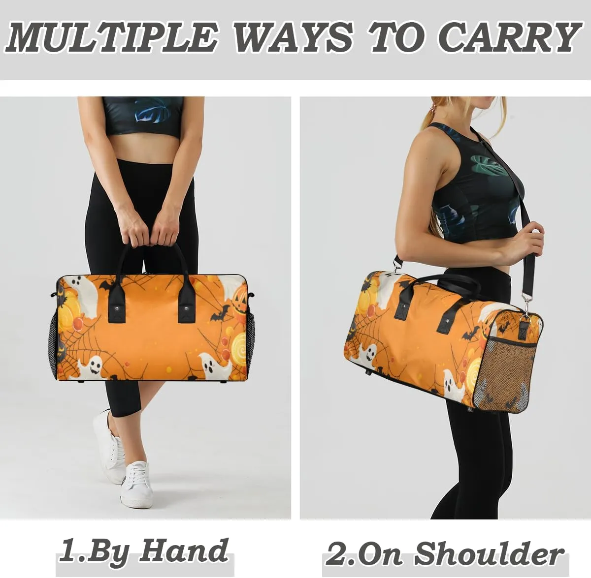Halloween Ghost Travel Duffle Bag for Women Men Foldable Waterproof Weekender Bag Carry on Tote for Overnight Sports Gym Pumpkin Spiders Webs