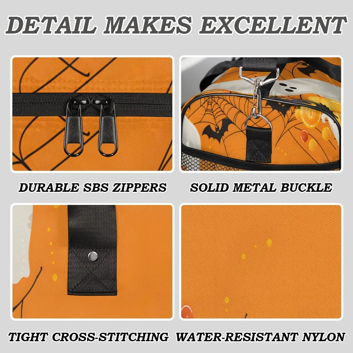 Halloween Ghost Travel Duffle Bag for Women Men Foldable Waterproof Weekender Bag Carry on Tote for Overnight Sports Gym Pumpkin Spiders Webs