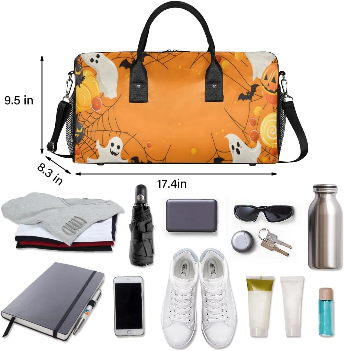 Halloween Ghost Travel Duffle Bag for Women Men Foldable Waterproof Weekender Bag Carry on Tote for Overnight Sports Gym Pumpkin Spiders Webs
