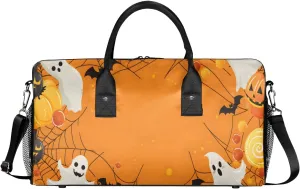 Halloween Ghost Travel Duffle Bag for Women Men Foldable Waterproof Weekender Bag Carry on Tote for Overnight Sports Gym Pumpkin Spiders Webs