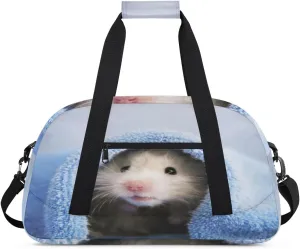 Hamster Under Blue Towel Gym Duffel Bag for Men Women Cute Hamsters Sports Tote Bag with Adjustable Shoulder Strap for Dance Gymnastics Traveling Outdoor Camping Overnight Stay