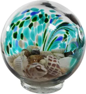 Hand Blown Art Glass Beach Sphere Filled with Sand and Shells 3.5 Inches