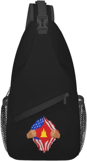 Hand Tear Flag Of Democratic Kampuchea Crossbody Bags For Women Men Chest Backpack Gym Shoulder Bag Travel Outdoor Sports Casual Crossbody Bags