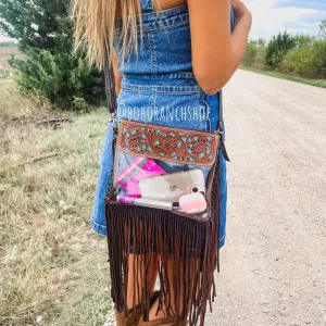 Hand Tooled Clear Purse Crossbody - Concert Game Day Stadium