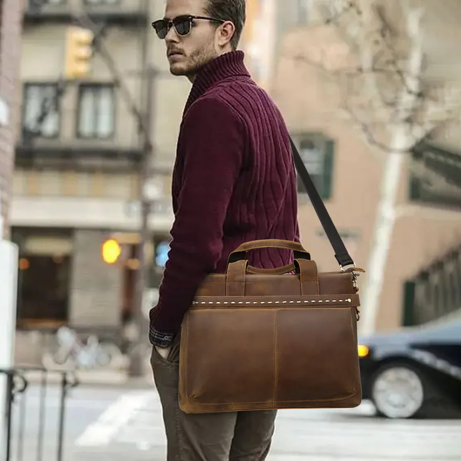 Handmade Classic Leather Laptop Briefcase for Professionals