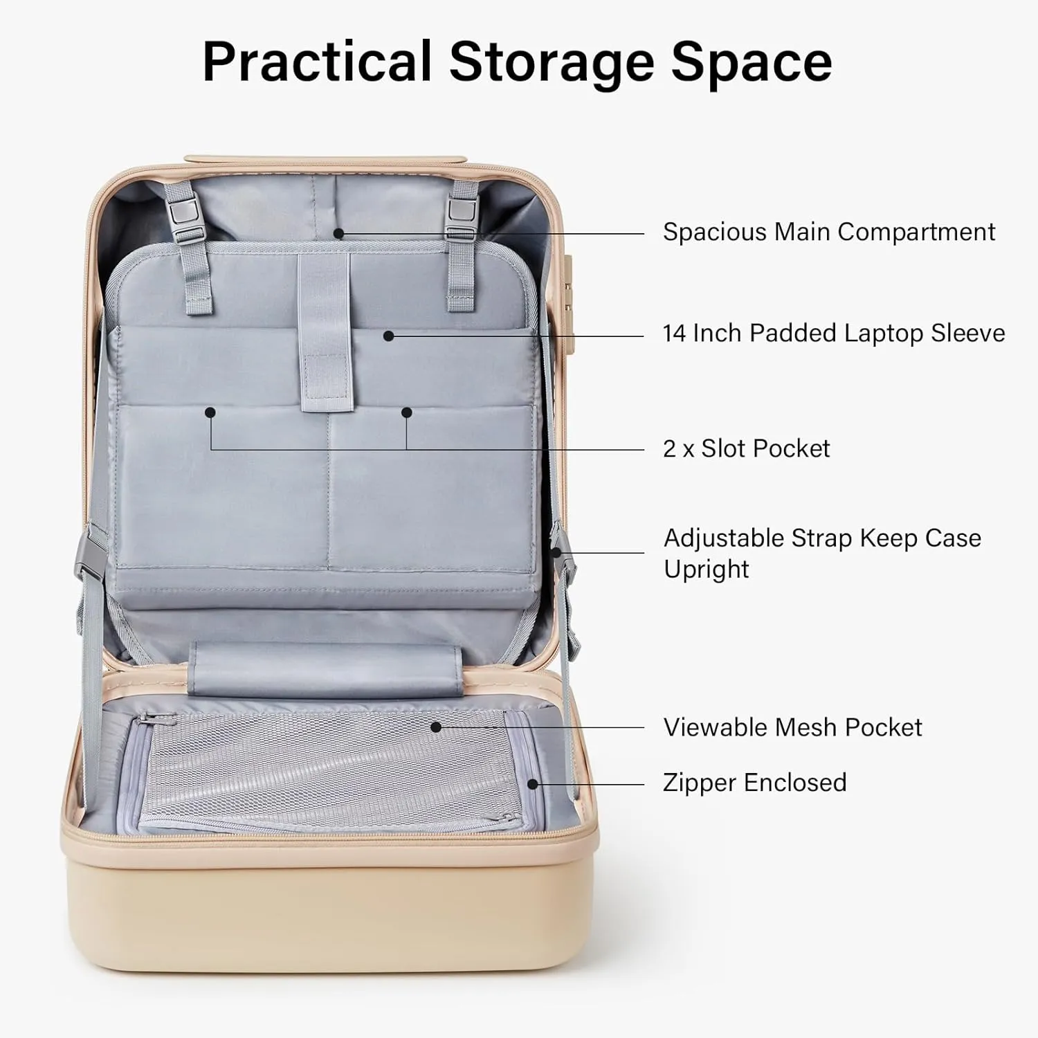Hanke 16 Inch Underseat Carry On Luggage with Wheels Hard Shell Mini Small Suitcases Carry On Bag for Airline Approved TSA Luggage Lightweight Travel Suitcase(Cuba Sand)