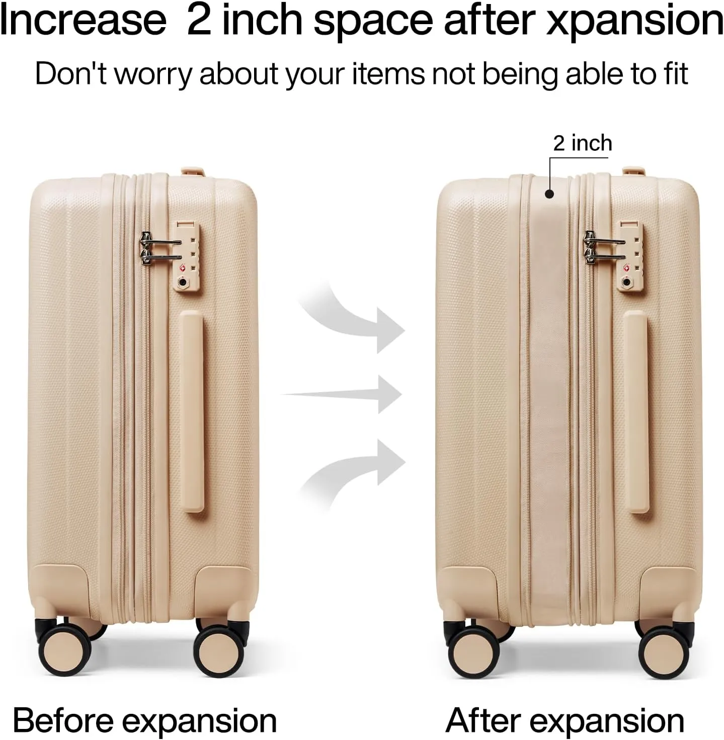 Hanke 20 Inch Expandable Carry on Luggage 22x14x9 Airline Approved Lightweight PC Hard Shell Suitcases with Wheels Travel Luggage Rolling Suitcase Travel Luggage Bag for Weekender(Cuba Sand Pink)