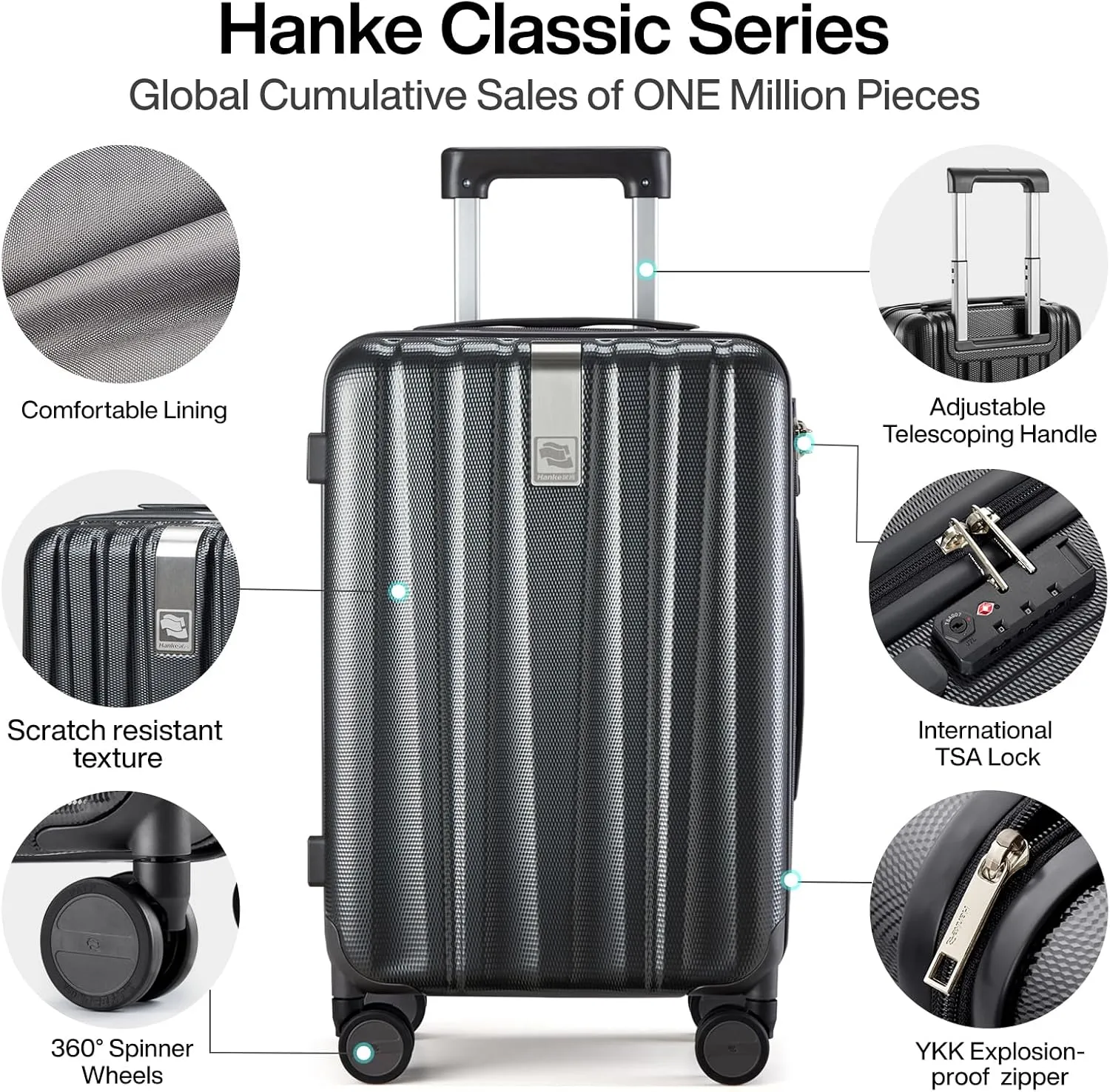 Hanke Luggage Sets 2 piece Carry On Luggage with Wheels PC Hard Shell Suitcases Lightweight Checked Travel Luggage Large Travel Suitcase Woman Men 20/29 Inch(Jet Black)
