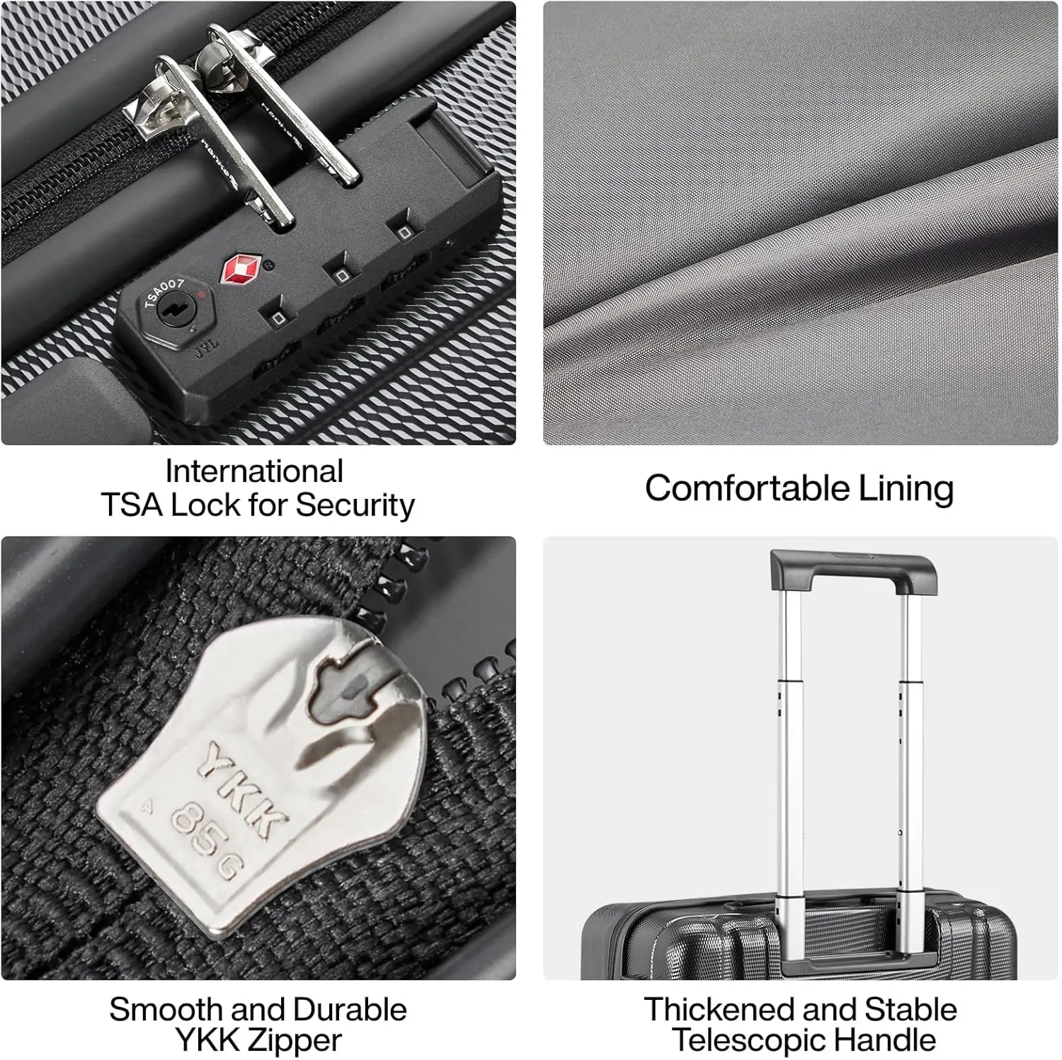 Hanke Luggage Sets 2 piece Carry On Luggage with Wheels PC Hard Shell Suitcases Lightweight Checked Travel Luggage Large Travel Suitcase Woman Men 20/29 Inch(Jet Black)