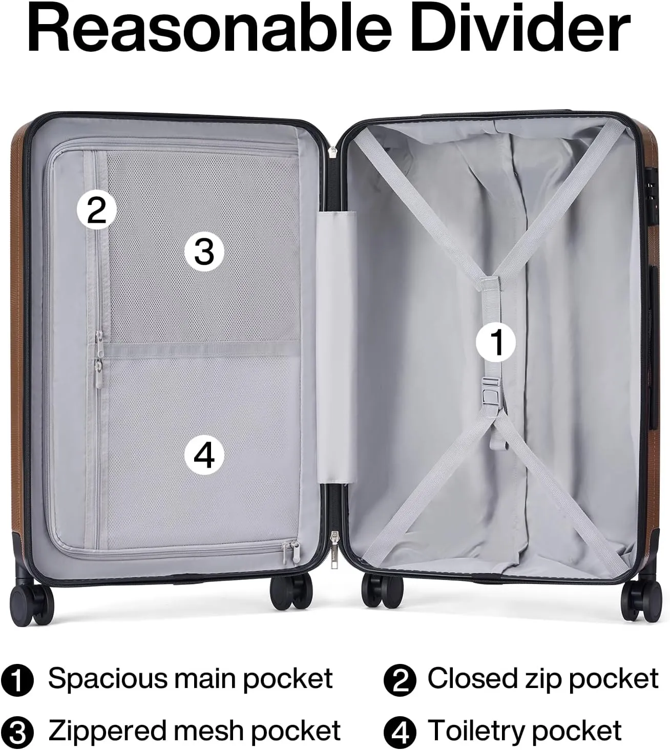 Hanke Luggage Sets 3 piece Carry On Luggage with Wheels PC Hard Shell Suitcases Lightweight Checked Tsa Luggage Extra Large Travel Suitcase Woman Men 20/24/29 Inch （Brown）