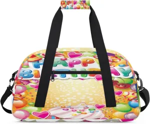 Happy Birthday Gym Duffel Bag for Men Women Cake Balloon Sports Tote Bag with Adjustable Shoulder Strap for Dance Gymnastics Traveling Outdoor Camping Overnight Stay