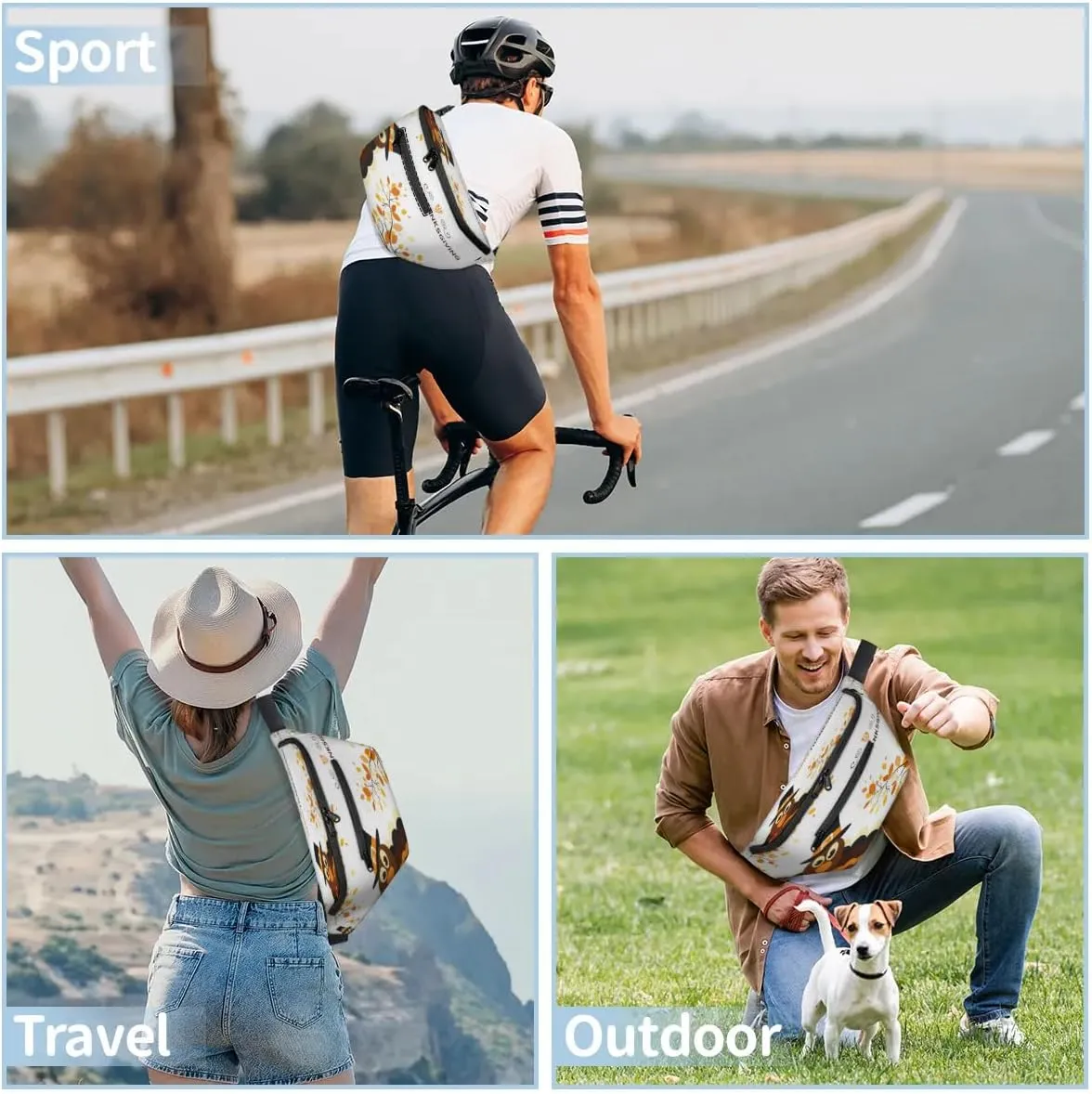Happy Thanksgiving Theme Turkey Crossbody Sling Bag for Women Men Crossbody Backpack with 4 Zipper Pockets Fanny Pack Shoulder Casual Daypack for Travel Running Hiking Cycling