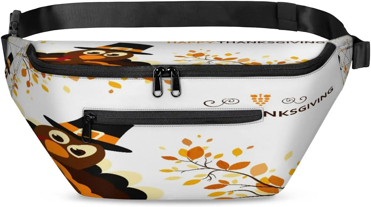 Happy Thanksgiving Theme Turkey Crossbody Sling Bag for Women Men Crossbody Backpack with 4 Zipper Pockets Fanny Pack Shoulder Casual Daypack for Travel Running Hiking Cycling