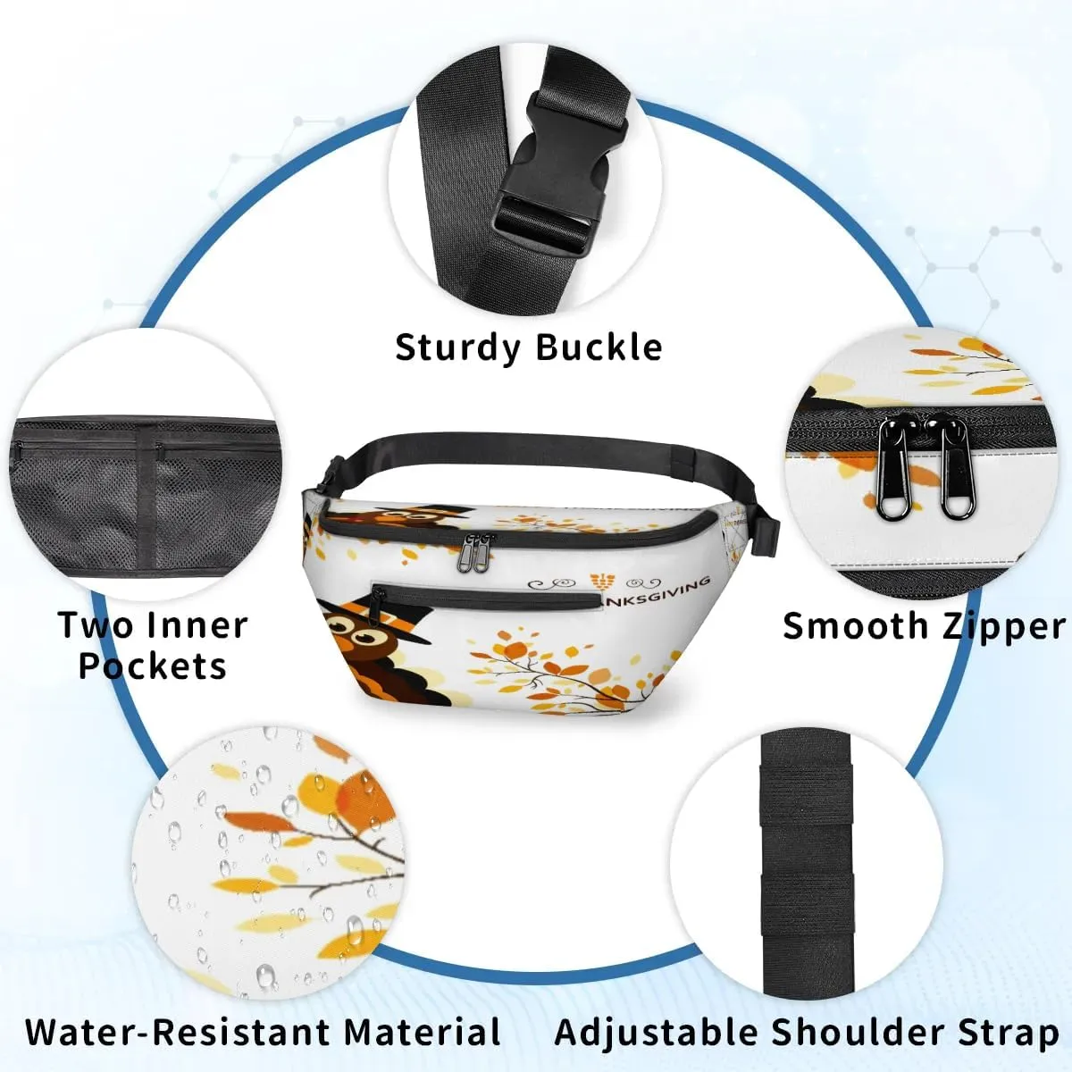 Happy Thanksgiving Theme Turkey Crossbody Sling Bag for Women Men Crossbody Backpack with 4 Zipper Pockets Fanny Pack Shoulder Casual Daypack for Travel Running Hiking Cycling