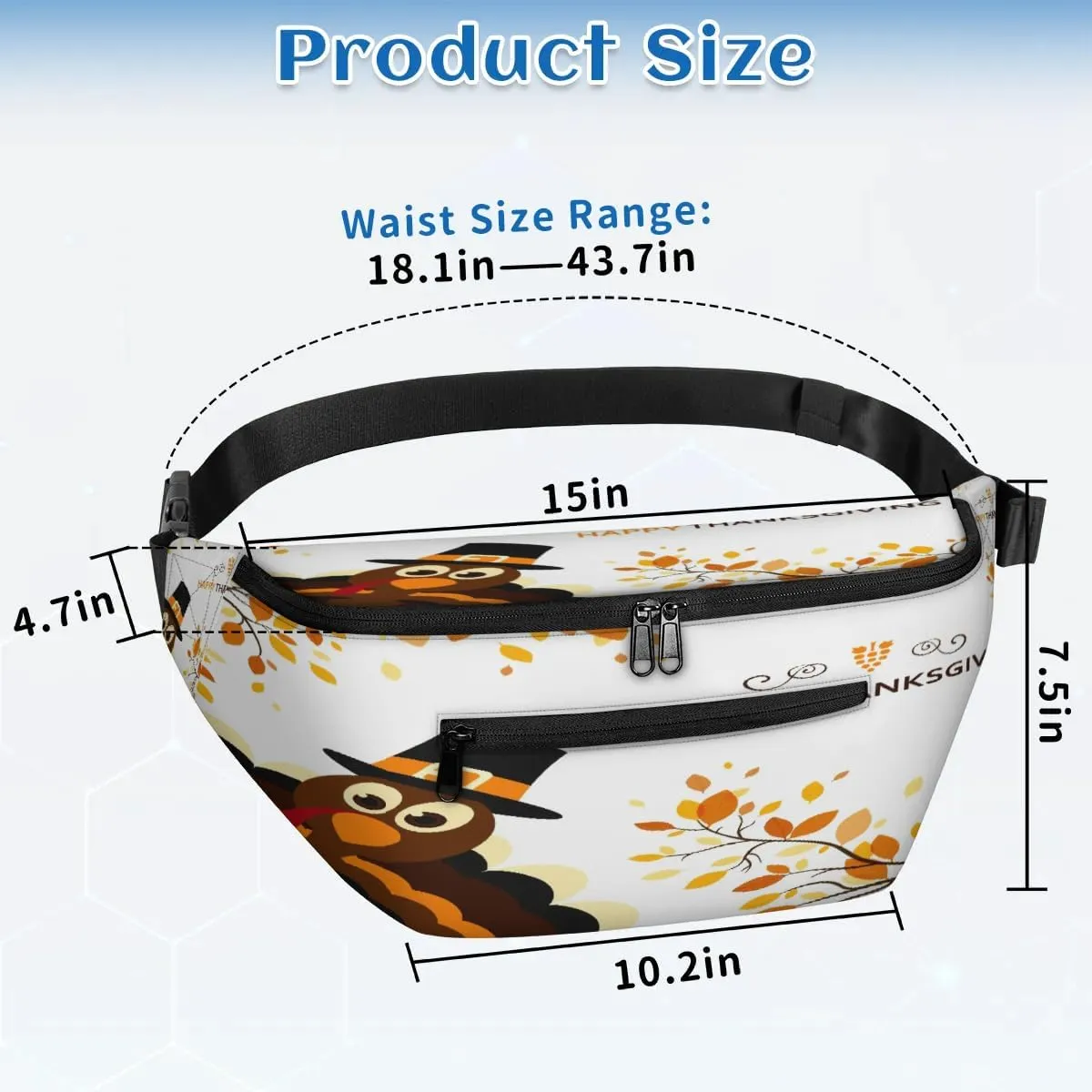 Happy Thanksgiving Theme Turkey Crossbody Sling Bag for Women Men Crossbody Backpack with 4 Zipper Pockets Fanny Pack Shoulder Casual Daypack for Travel Running Hiking Cycling