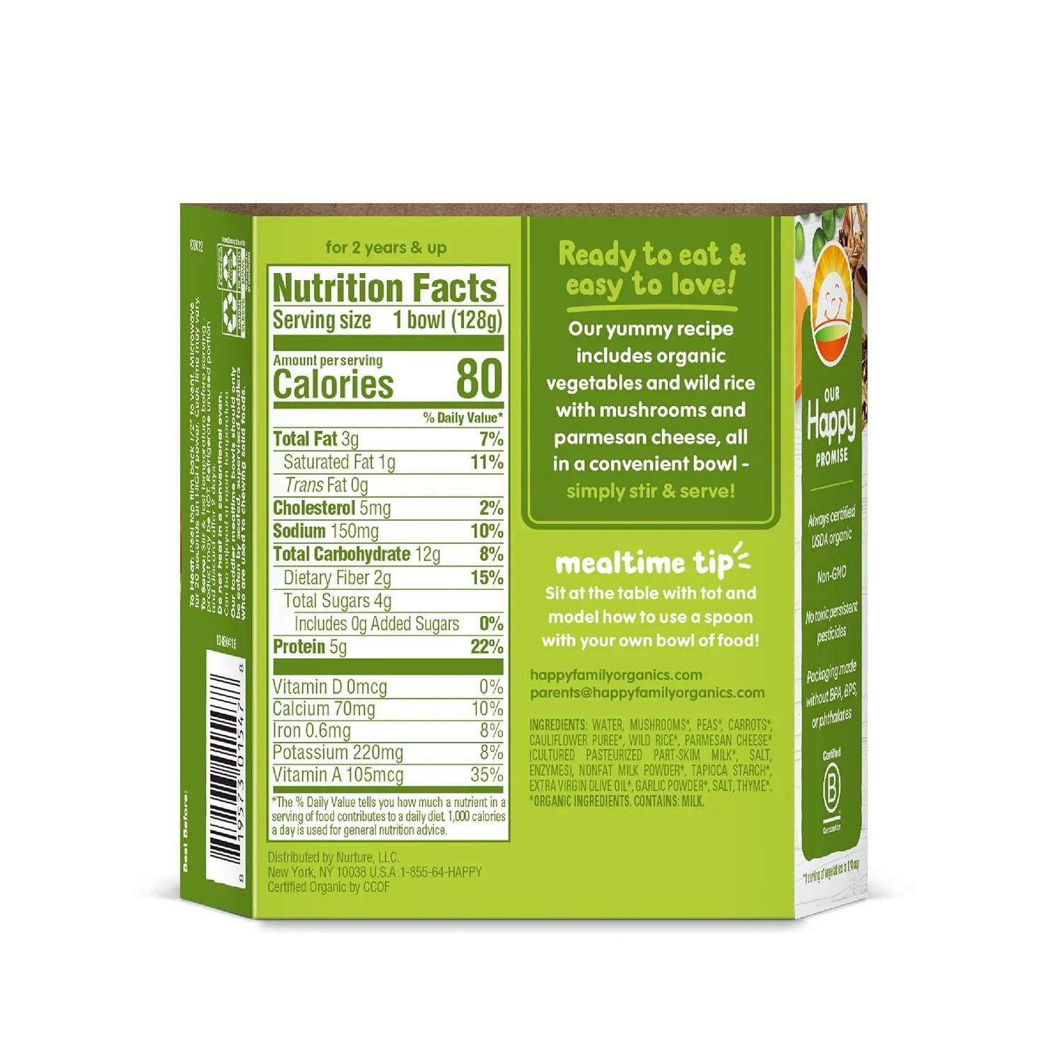Happy Tot Organics Meal Bowl, Veggies & Wild Rice with Mushrooms & Parmesan, 4.5 Ounce Pouch (Pack of 8)