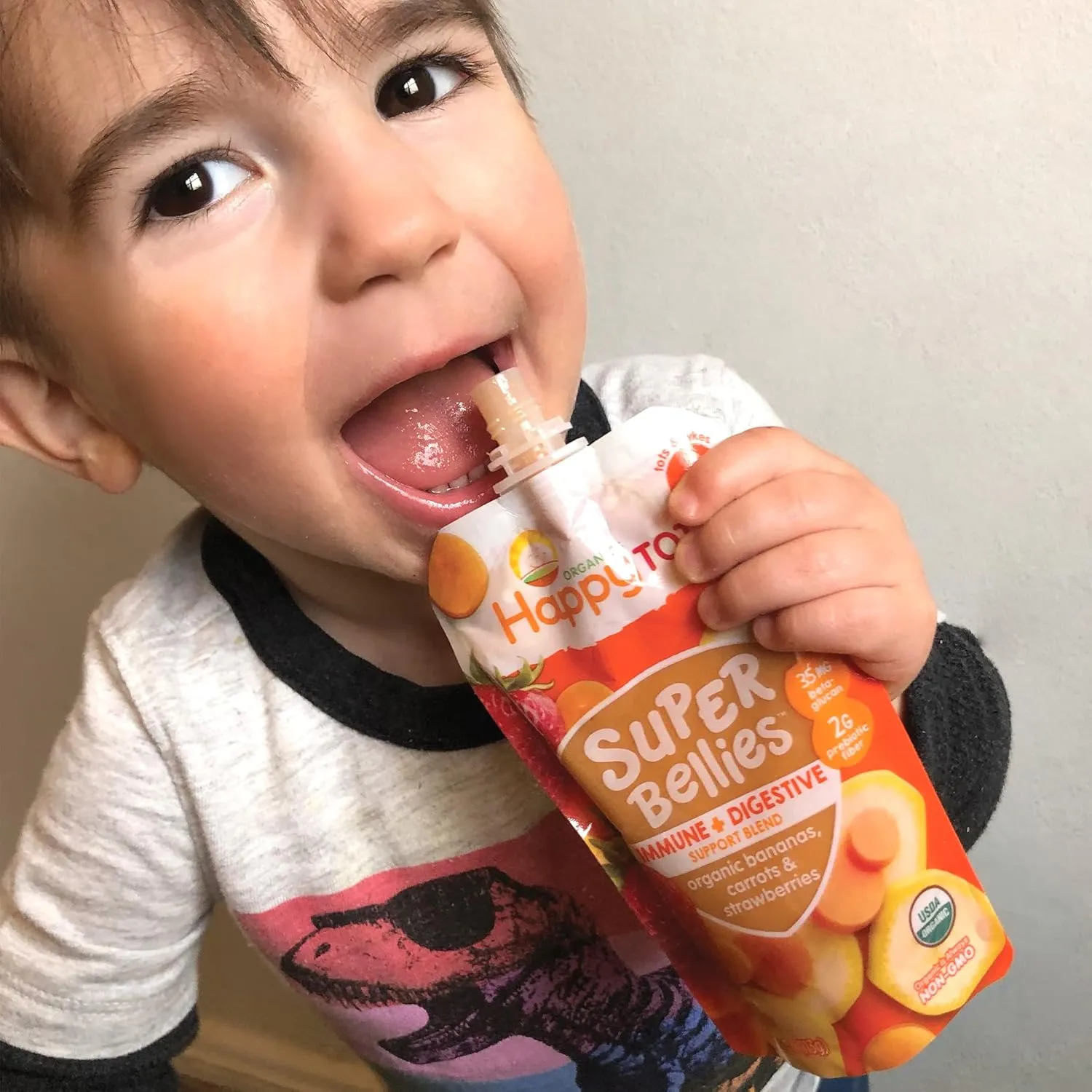 Happy Tot Organics Stage 4 Baby Food Pouches, Gluten Free, Vegan Snack, Super Bellies, Fruit & Veggie Puree, Banana, Carrot & Strawberry 4 Ounce (Pack of 16)
