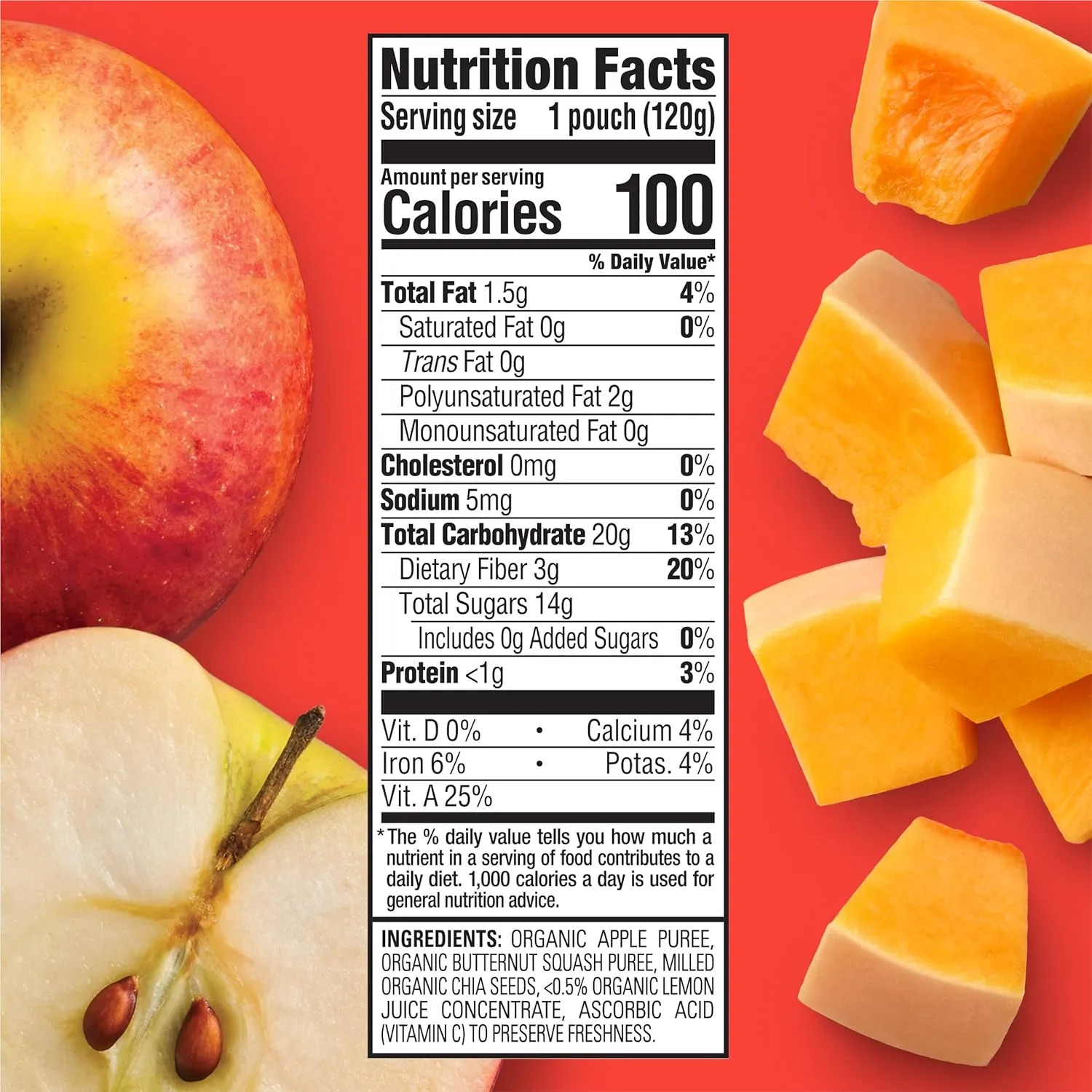 Happy Tot Organics Stage 4 Baby Food Pouches, Gluten Free, Vegan Snack, SuperFoods Fruit & Veggie Puree, Apples, Butternut Squash & Chia, 4.22 Ounce (Pack of 16)