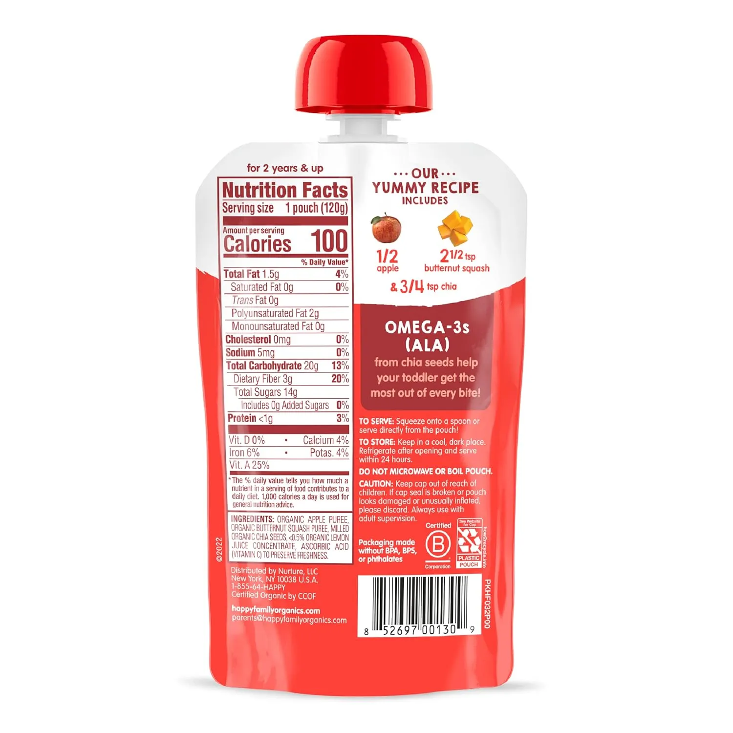 Happy Tot Organics Stage 4 Baby Food Pouches, Gluten Free, Vegan Snack, SuperFoods Fruit & Veggie Puree, Apples, Butternut Squash & Chia, 4.22 Ounce (Pack of 16)