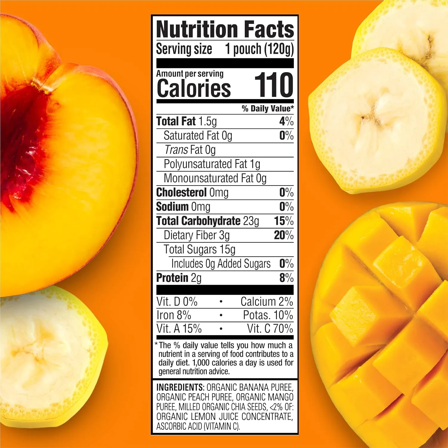 Happy Tot Organics Stage 4 Baby Food Pouches, Gluten Free, Vegan Snack, SuperFoods Fruit & Veggie Puree, Bananas, Peaches, Mangos & Chia, 4.22 Ounce (Pack of 16)