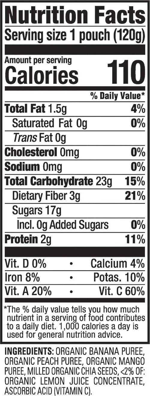Happy Tot Organics Stage 4 Baby Food Pouches, Gluten Free, Vegan Snack, SuperFoods Fruit & Veggie Puree, Bananas, Peaches, Mangos & Chia, 4.22 Ounce (Pack of 16)