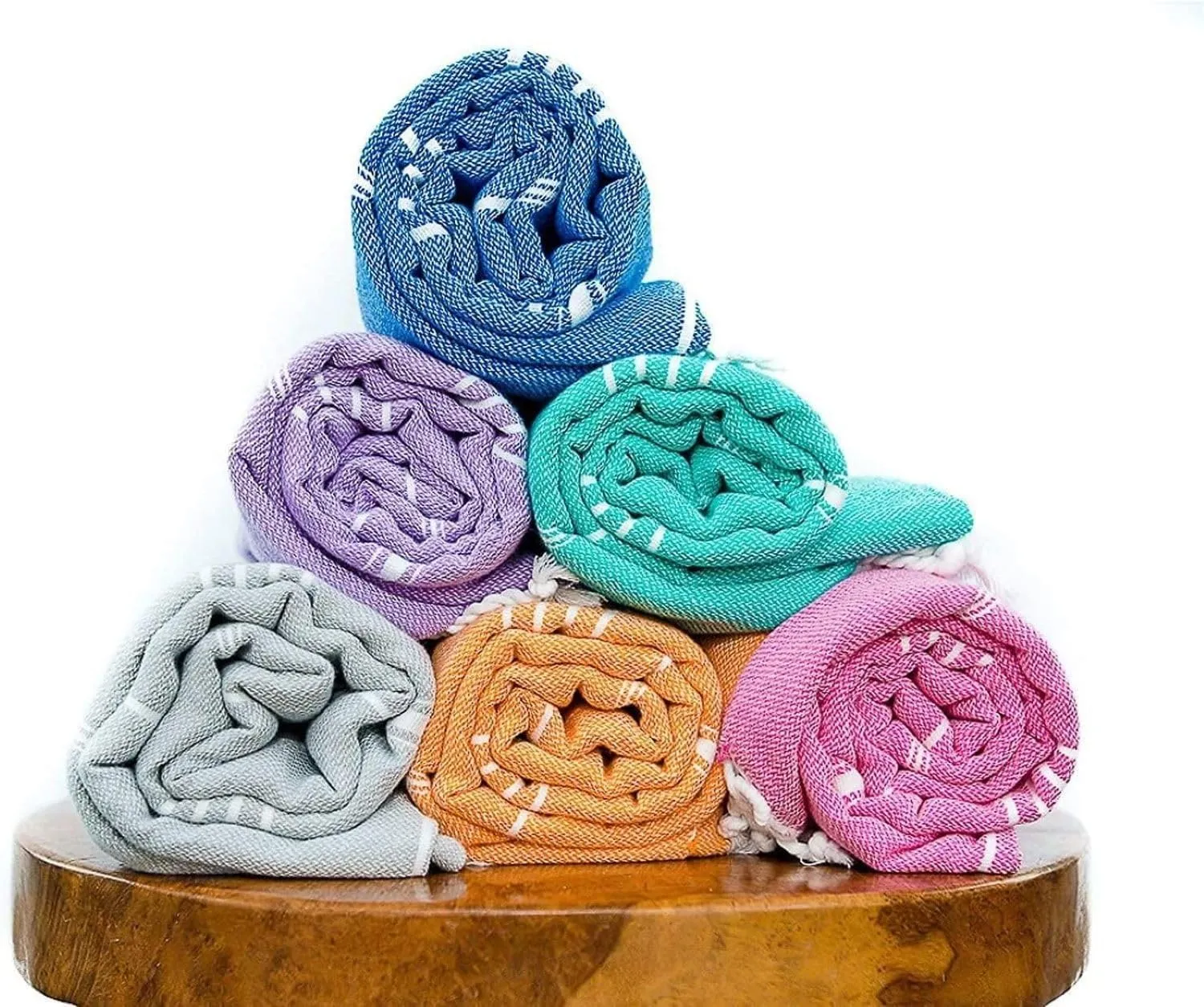 HAVLULAND Set of 6 Turkish Cotton Beach Towels, 71x39, Multi-Color, Quick-Dry, Absorbent, Lightweight, Sand-Free, Ideal for Beach, Pool, Gym, Yoga, Travel, Camping, Picnic
