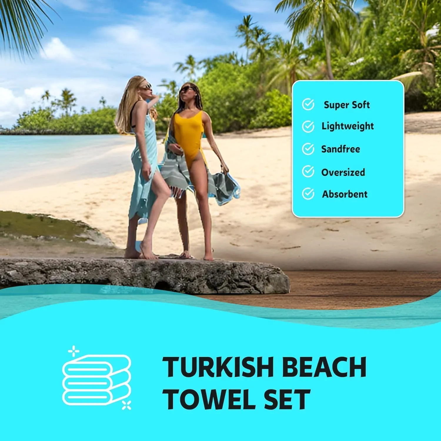 HAVLULAND Turkish Beach Towels Oversized, 100% Cotton Bulk Large Bath Pool Towel Quick Dry Absorbent Sand Free Light Weight Travel Blanket Summer Essentials Clearance (Set of 2)