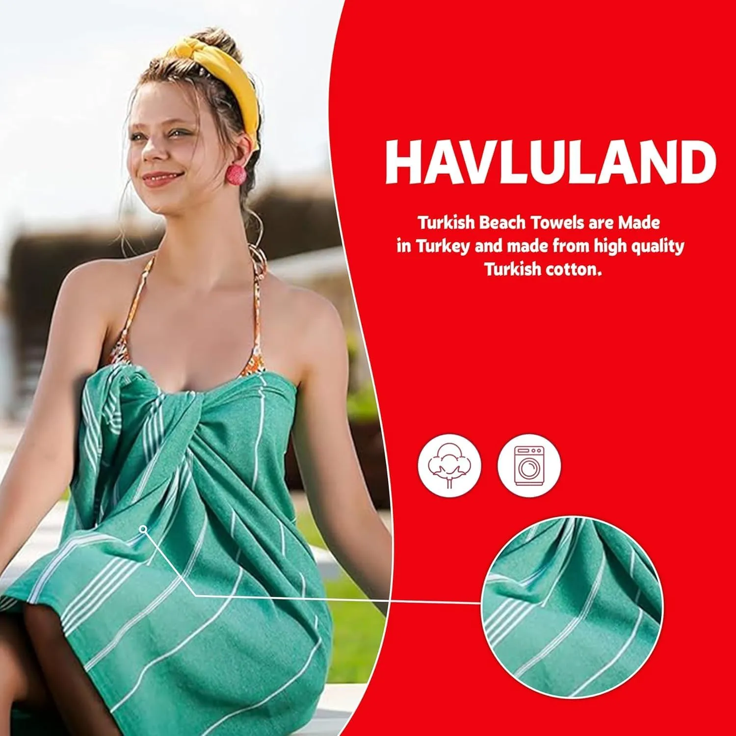 HAVLULAND Turkish Beach Towels Oversized, 100% Cotton Bulk Large Bath Pool Towel Quick Dry Absorbent Sand Free Light Weight Travel Blanket Summer Essentials Clearance (Set of 2)