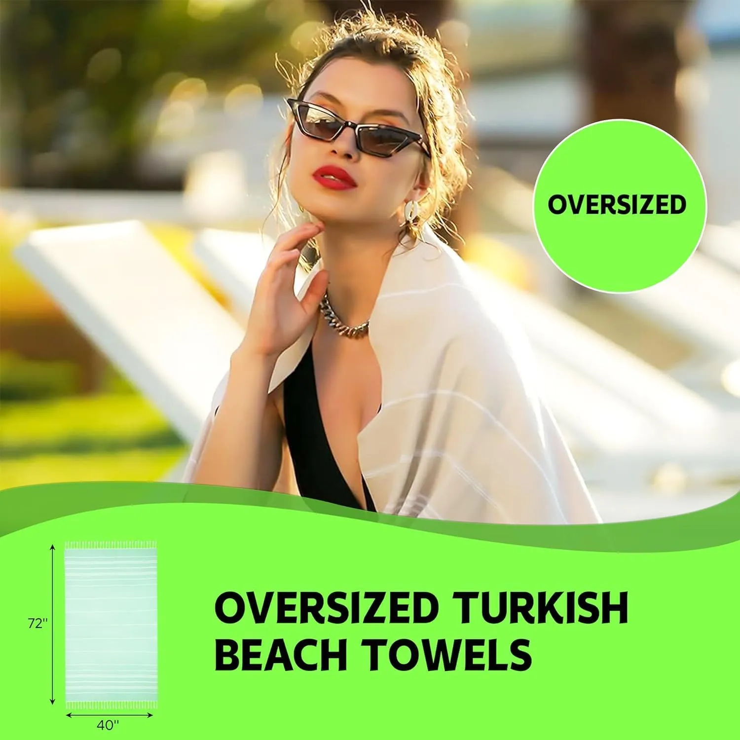 HAVLULAND Turkish Beach Towels Oversized, 100% Cotton Bulk Large Bath Pool Towel Quick Dry Absorbent Sand Free Light Weight Travel Blanket Summer Essentials Clearance (Set of 2)
