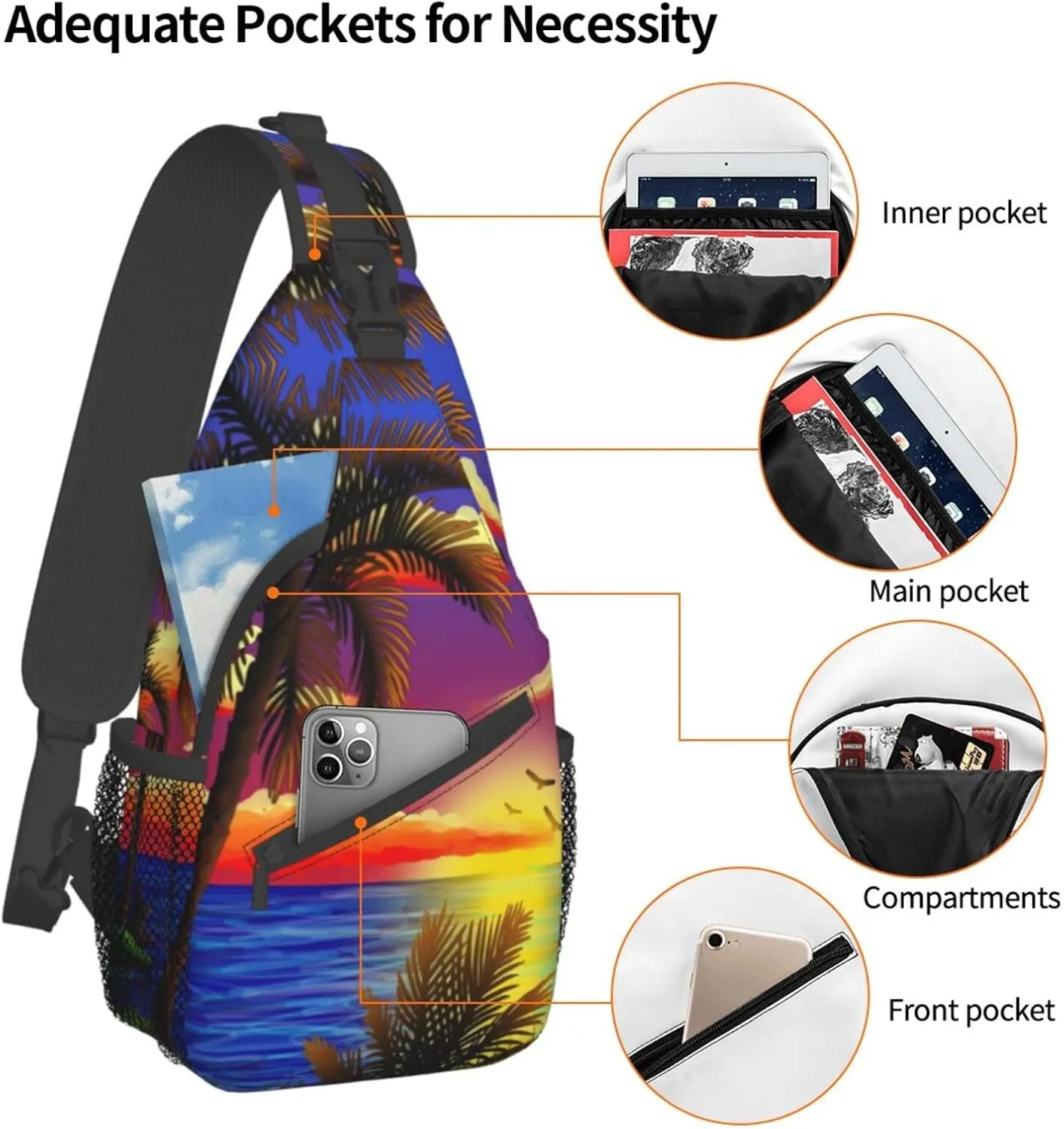 Hawaii Tropical Palm Tree Sling Bag Women Men Backpack Crossbody Bag Travel Hiking Casual Daypack