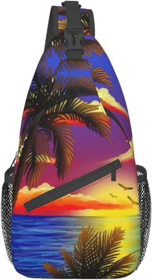 Hawaii Tropical Palm Tree Sling Bag Women Men Backpack Crossbody Bag Travel Hiking Casual Daypack