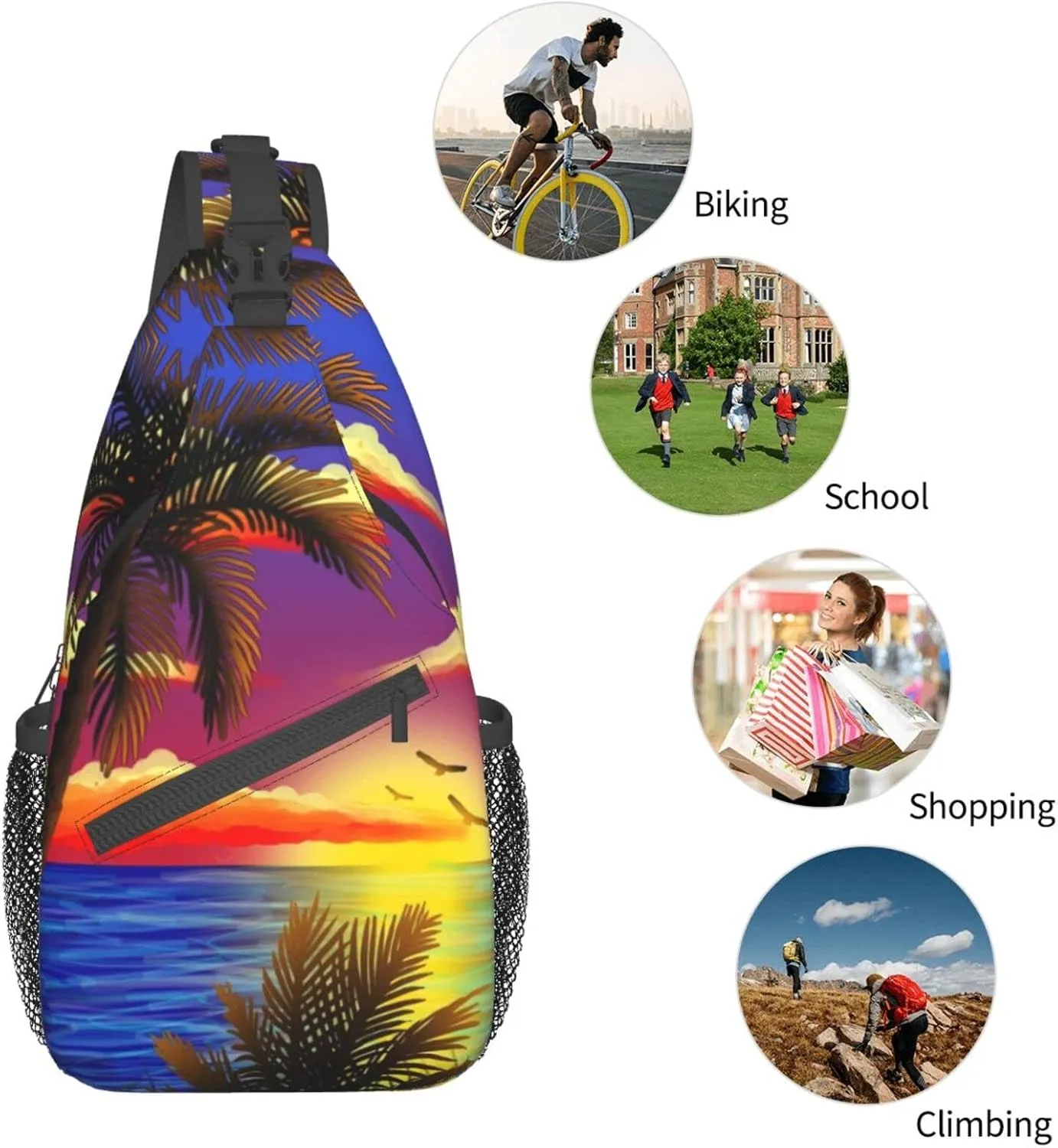 Hawaii Tropical Palm Tree Sling Bag Women Men Backpack Crossbody Bag Travel Hiking Casual Daypack