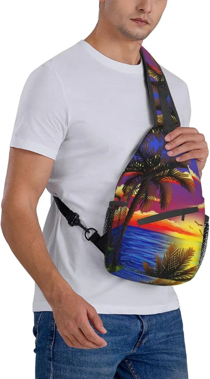 Hawaii Tropical Palm Tree Sling Bag Women Men Backpack Crossbody Bag Travel Hiking Casual Daypack