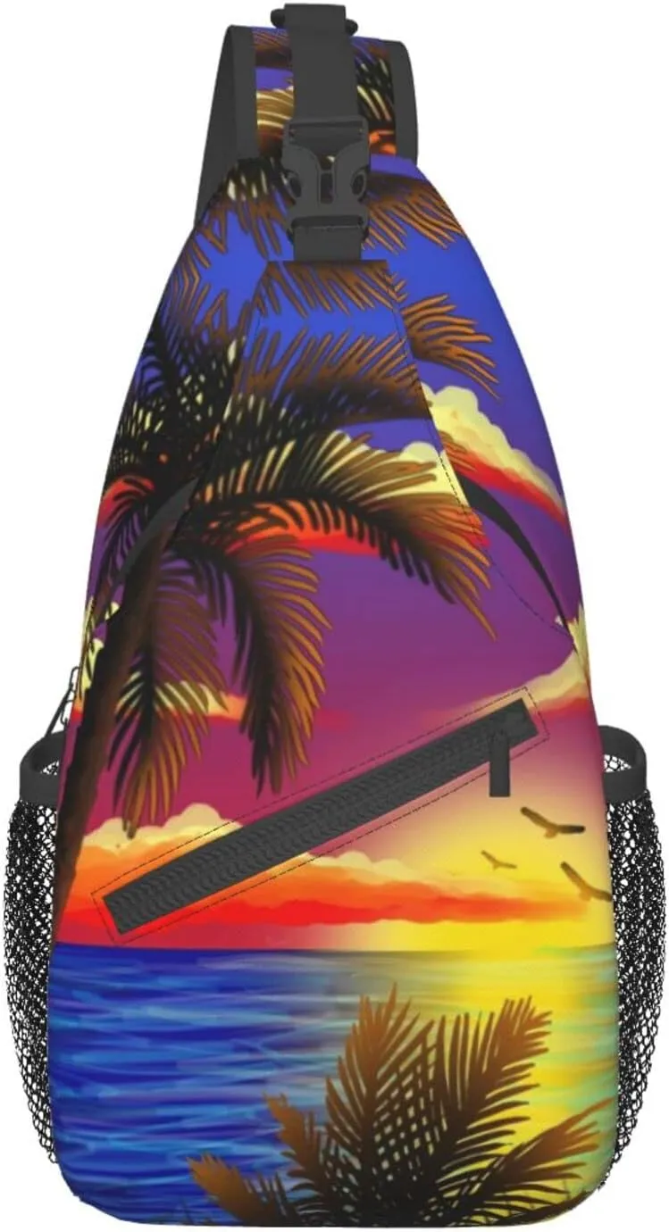 Hawaii Tropical Palm Tree Sling Bag Women Men Backpack Crossbody Bag Travel Hiking Casual Daypack