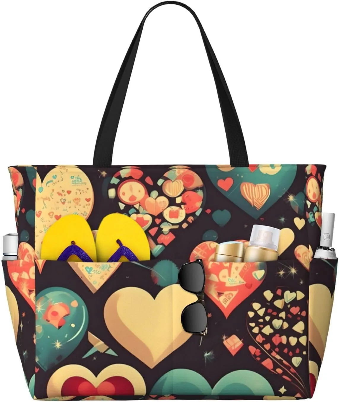Heart Crush Flower Print 28L Beach Tote Bag, Water-resistant Travel Tote, Lightweight Gym & Camping Carryall