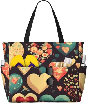 Heart Crush Flower Print 28L Beach Tote Bag, Water-resistant Travel Tote, Lightweight Gym & Camping Carryall