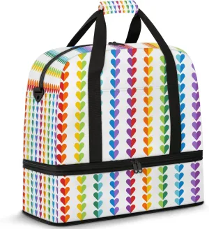 Heart Rainbow ArtTravel Duffel Bags for Women & Men Large Sports Gym Bags Foldie Weekender Overnight Bag Carry On Tote Bag With Shoe Compartment Personal Item Bag for Travel Sports Gym