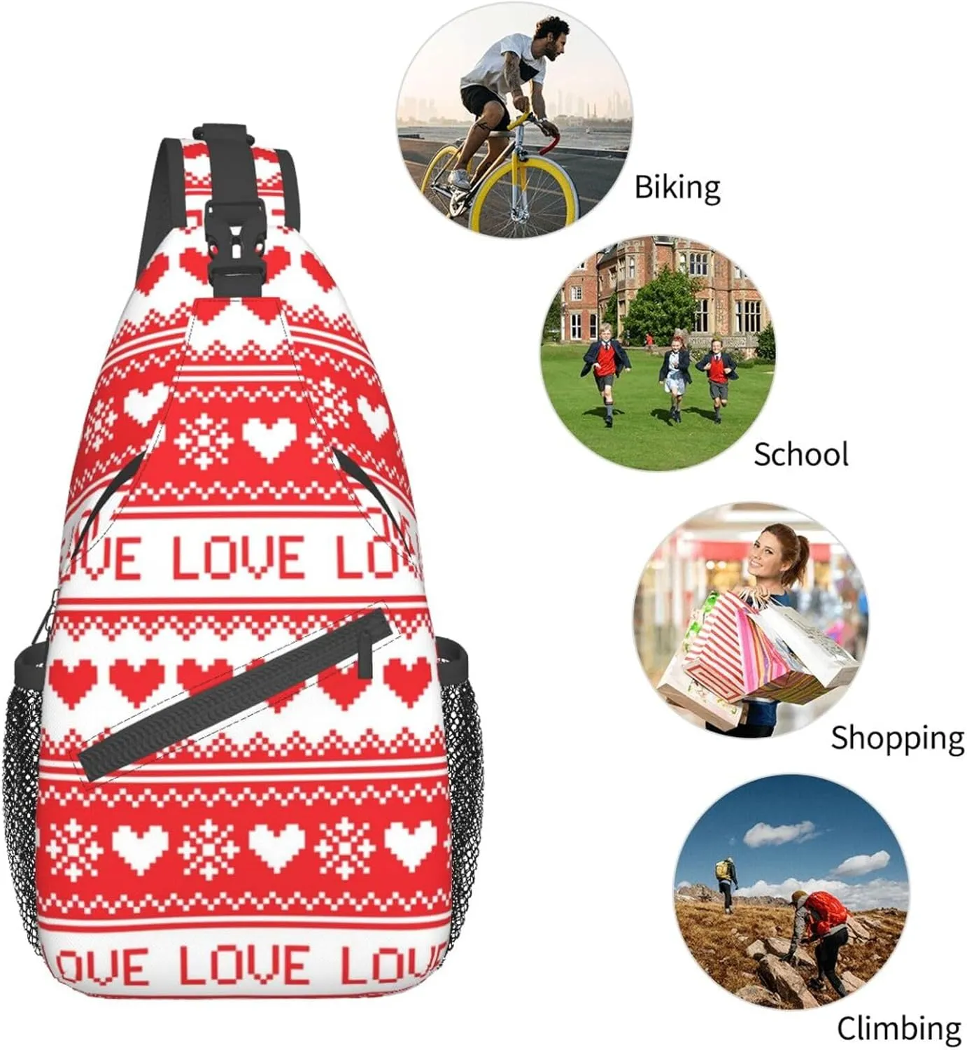 Heart Shoulder Bag Cute Sling Backpack Daypack Casual Valentines Day Bag Womens Backpack Bag