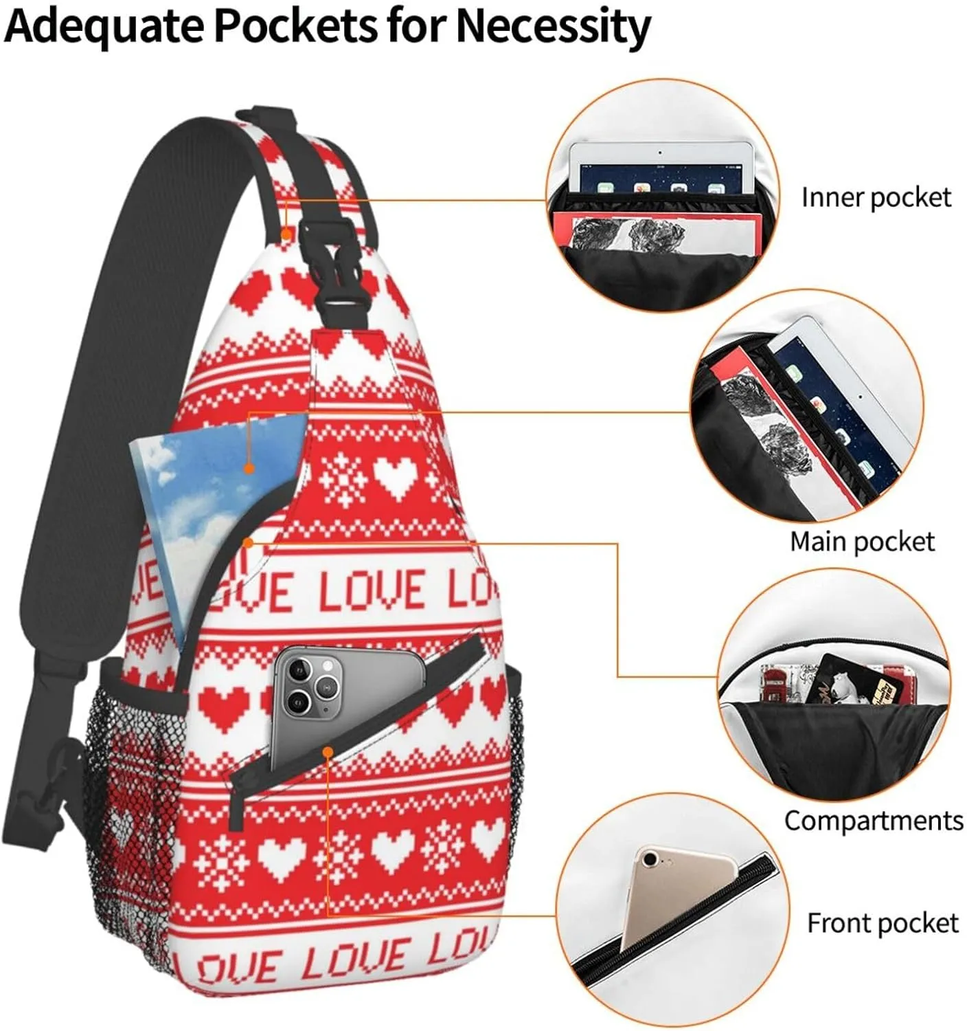 Heart Shoulder Bag Cute Sling Backpack Daypack Casual Valentines Day Bag Womens Backpack Bag