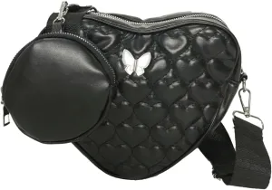 Hearts A Flutter Heart-Shaped Quilted Faux Leather Crossbody Bag, Black