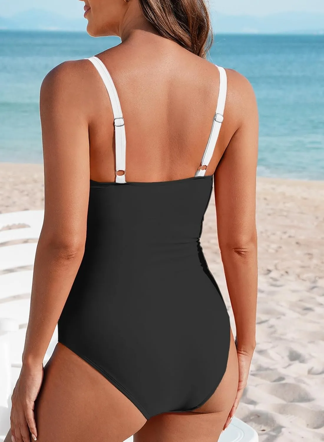Herseas Women's V Wire One Piece Swimsuit Color Block Patchwork Bathing Suit