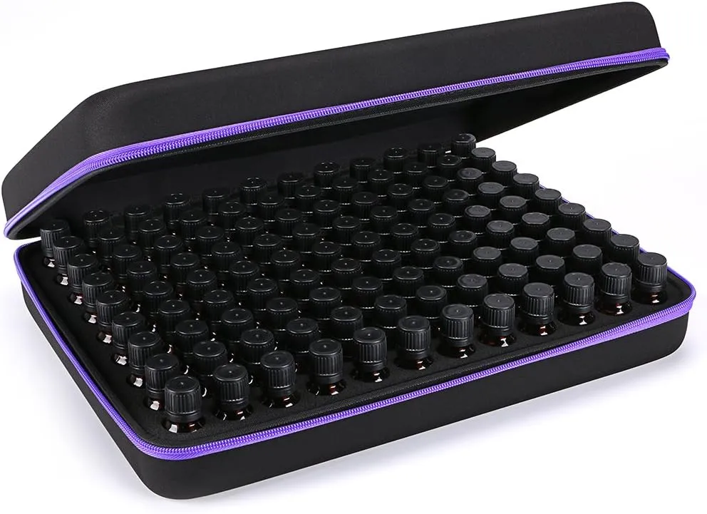 Hipiwe 108 Essential Oils Carrying Case Holds 5ml, 10ml, 15ml Bottles Hard Shell Exterior EVA Essential Oils Storage Organzier Bag with Foam Insert and Carrying Handle