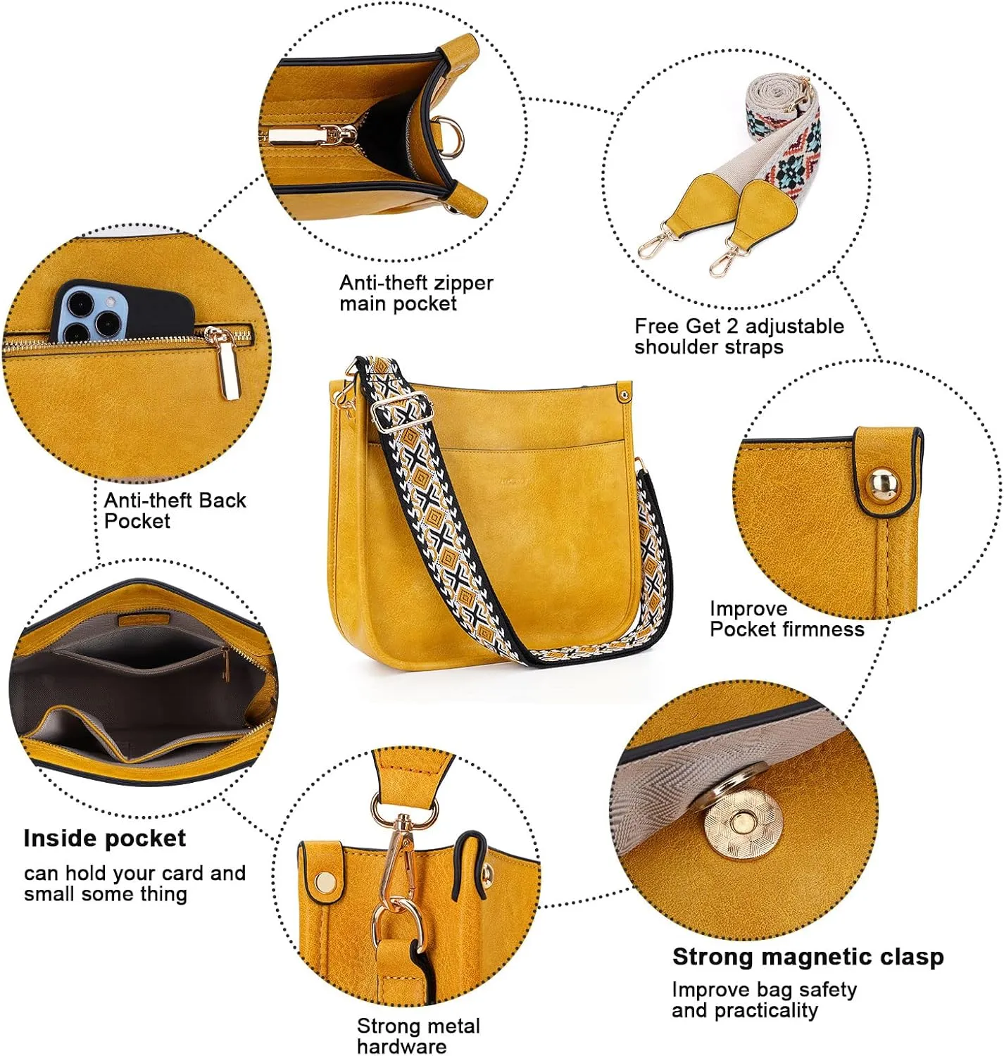 HKCLUF Vegan Leather Crossbody Bags Purse for Women Trendy Tassel Hobo Handbag Women With 2PCS Adjustable Guitar Strap