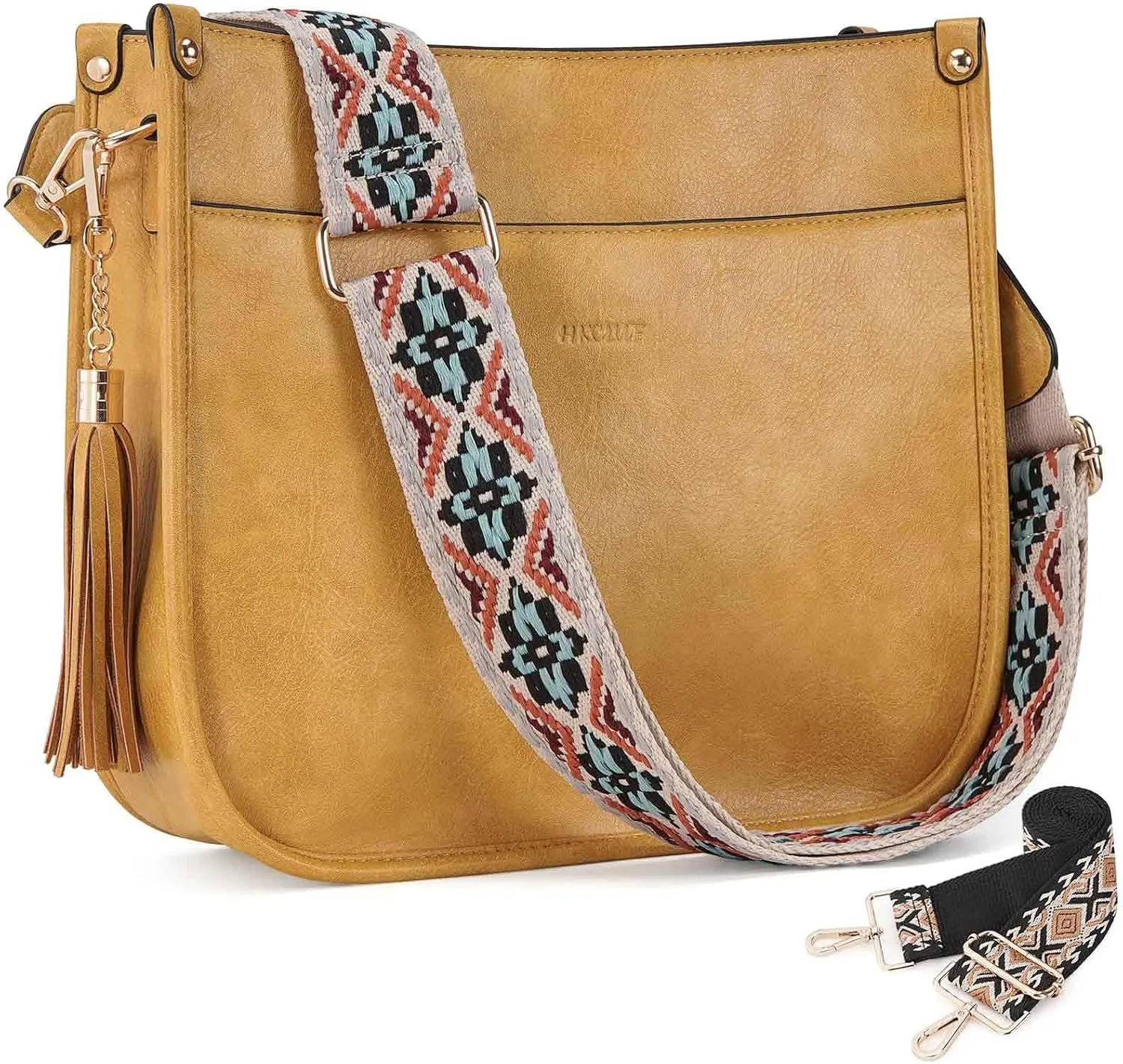 HKCLUF Vegan Leather Crossbody Bags Purse for Women Trendy Tassel Hobo Handbag Women With 2PCS Adjustable Guitar Strap